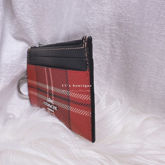 NWT Coach Mini Skinny Id Case With Tartan Plaid Print Red Black Multi CC808 - Picture 3 of 5